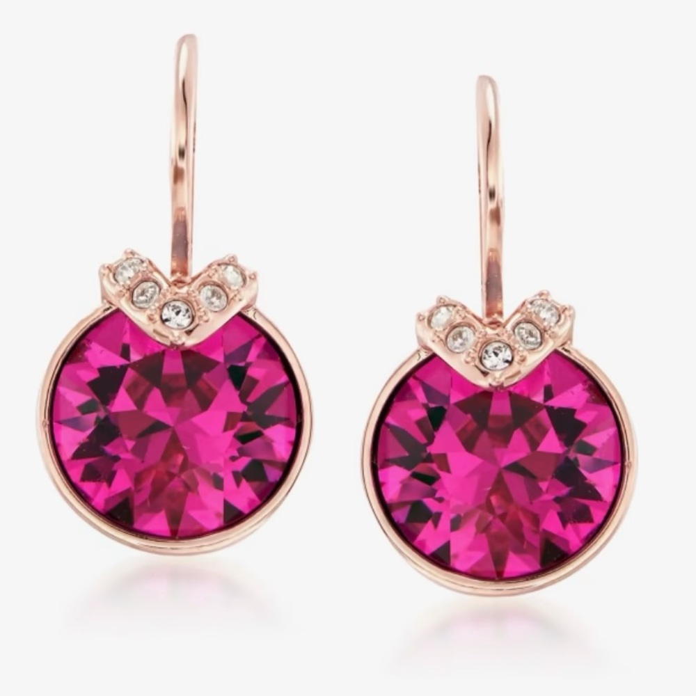 Swarovski Crystal "Bella" Pink and Clear Crystal V-Shape Earrings in Rose Gold